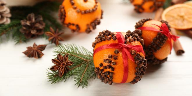 pomander balls made of citrus and cloves